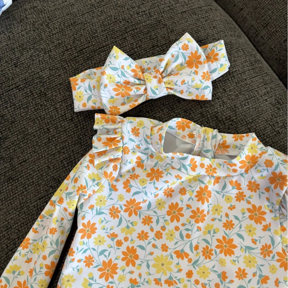 Floral Rashguard Swimsuit with Headband - Picture 3 of 4